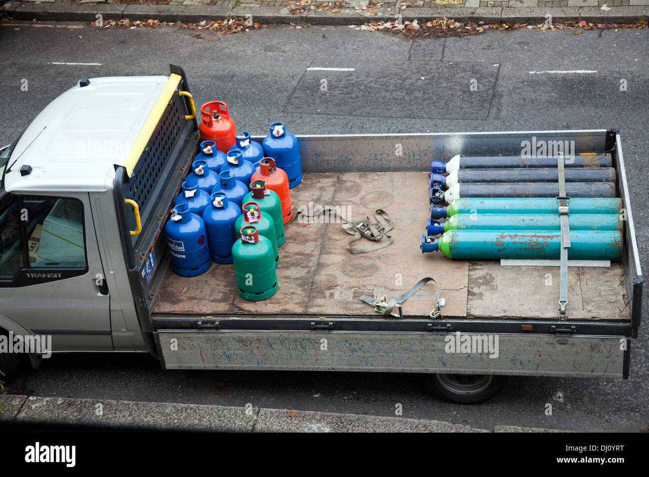 Gas Butane Cylinders on Back of Lorry Stock Photo