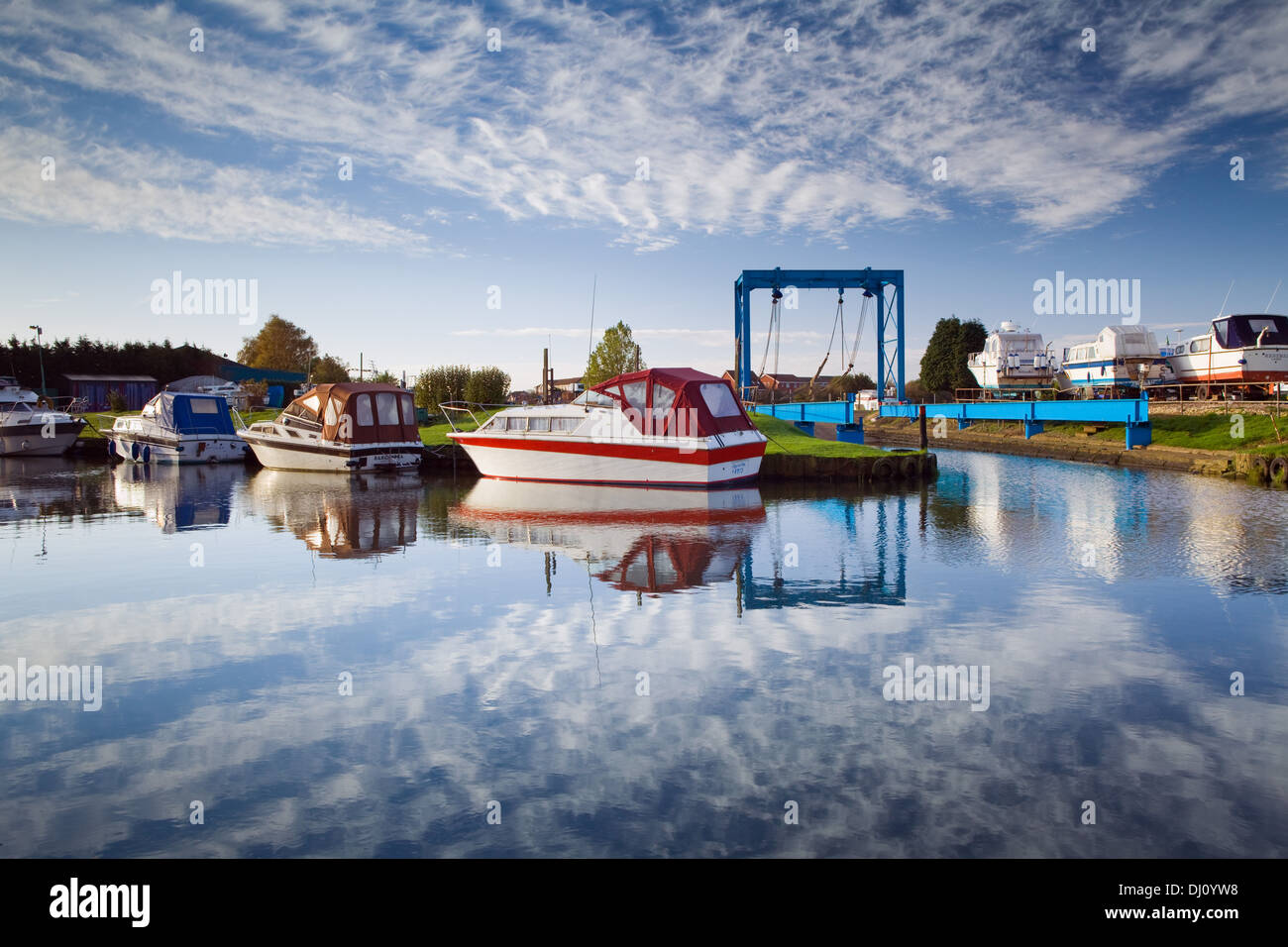 Boats moored at Brigg Marina on the River Ancholme in North