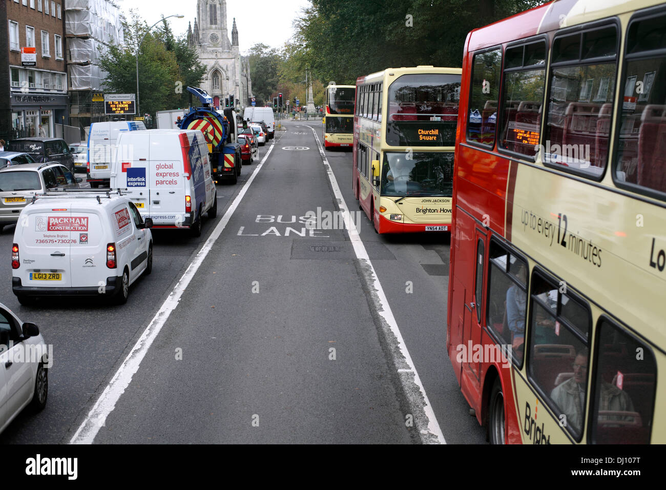 Buses on a stretch of twoway bus lane, Gloucester Place, Brighton