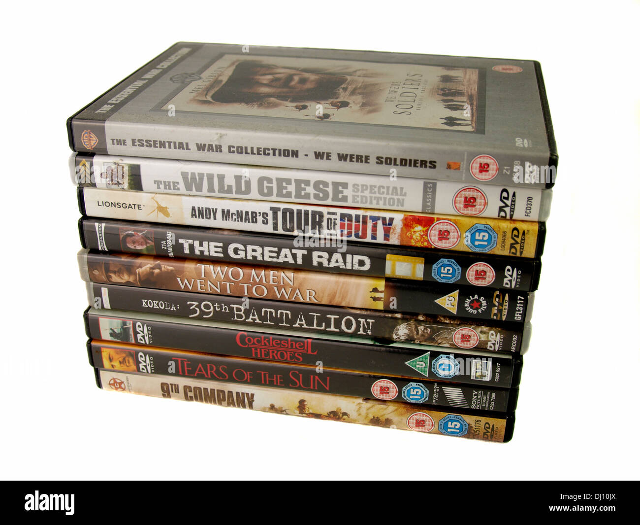 Pile of war film dvds Stock Photo
