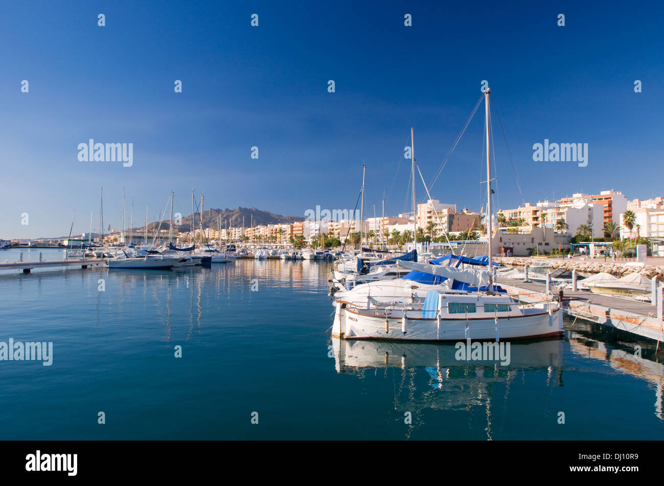 Yacht in the marina of Garrucha, Almeria, Spain Stock Photo