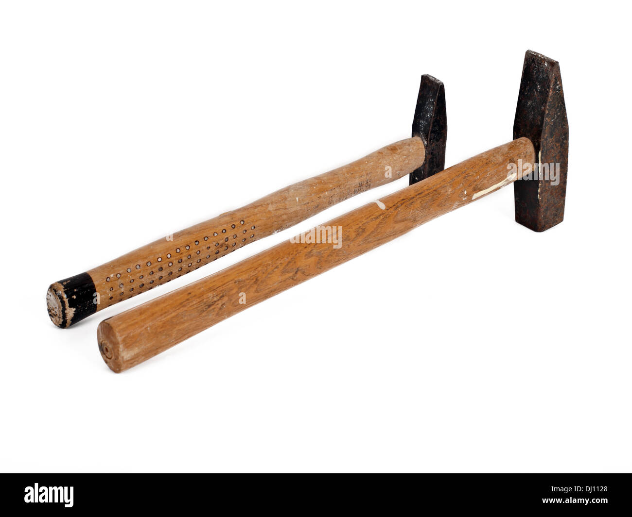 two used hammers isolated on white background Stock Photo