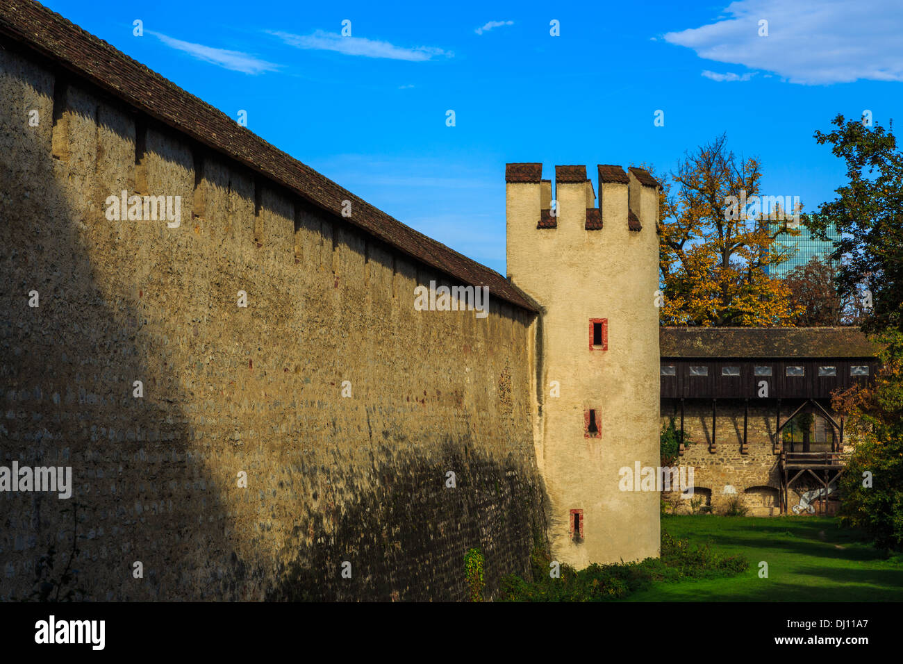 A photograph of the old city wall in St. Alban, Basel, Switzerland. Taken on a beautiful sunny day. Stock Photo