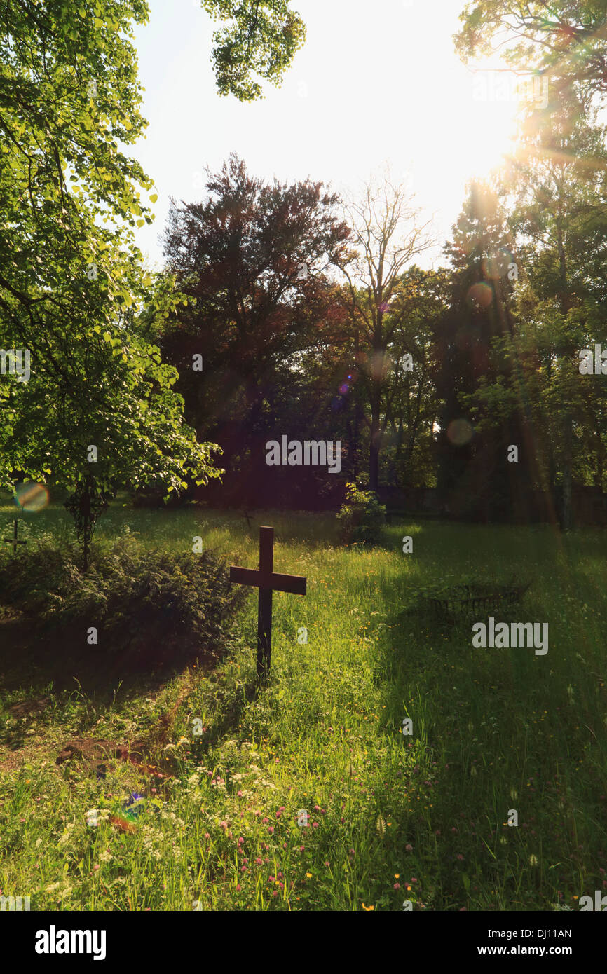 Cross in the Historical Graveyard, Weimar, Thuringia, Germany Stock Photo