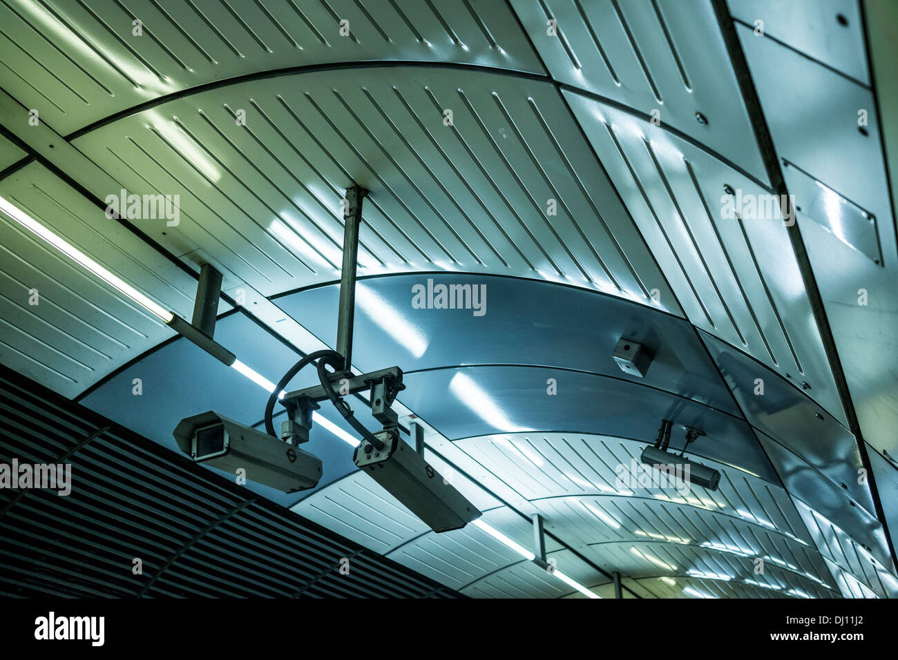 Security cameras in a London tube station Stock Photo Alamy