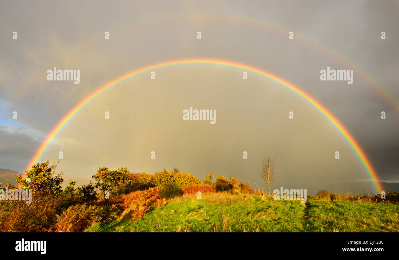 Double rainbow over Loch Lomond, Scotland, UK. Stock Photo