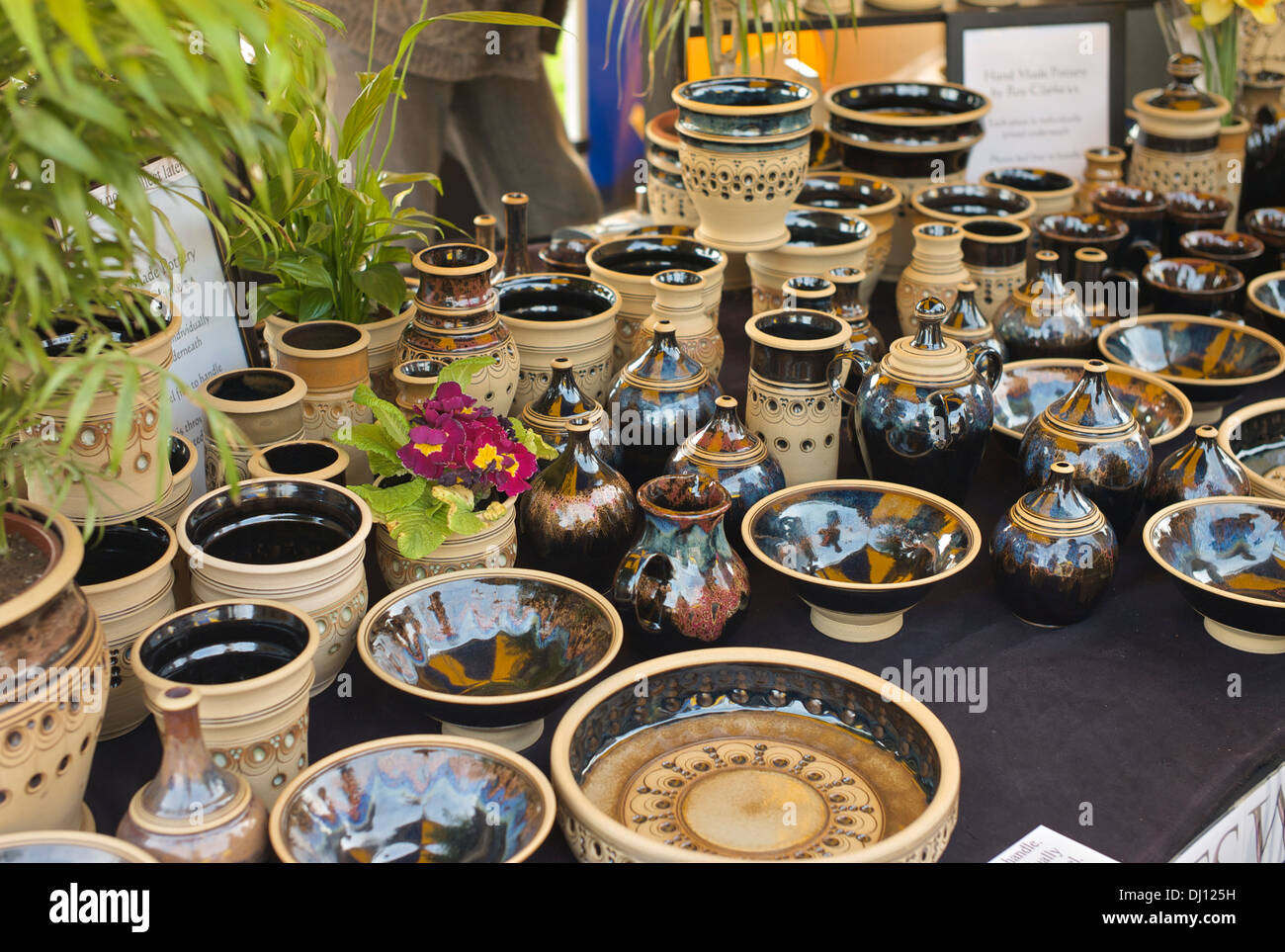 Selection of hand made pottery items on a market stall Stock Photo Alamy