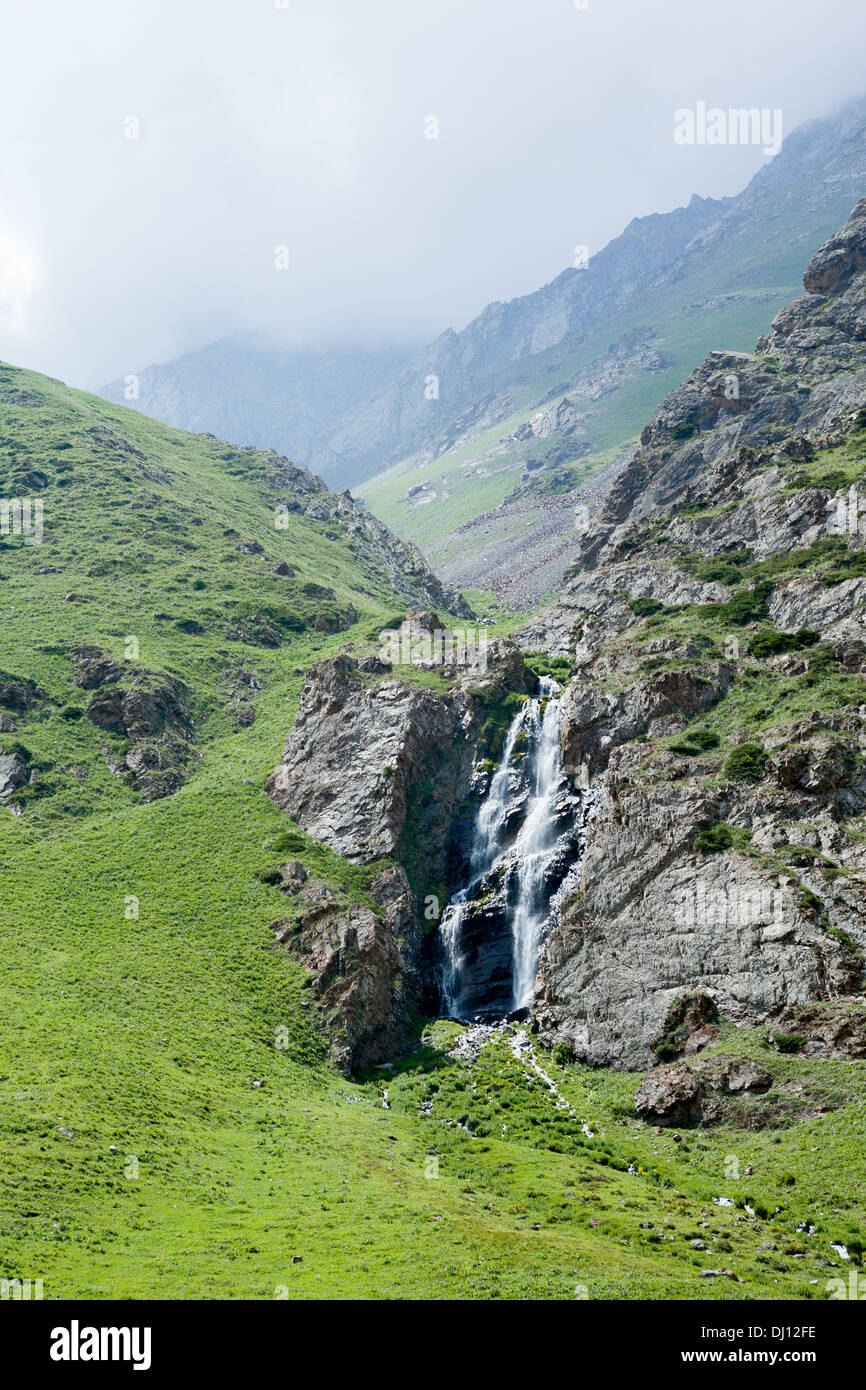 Waterfall in Tien Shan, Kyrgyzstan Stock Photo