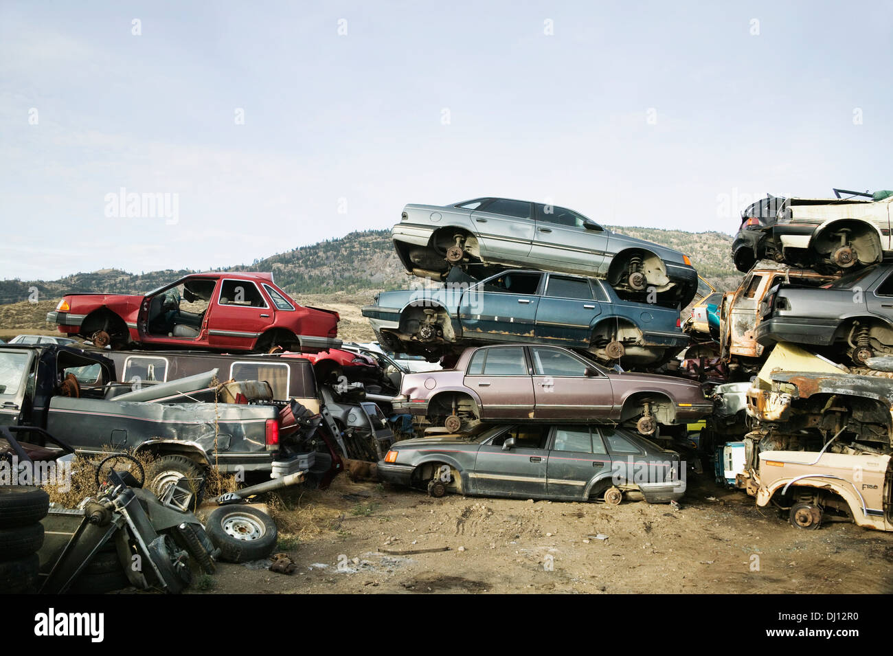 Cars In Junkyard; British Columbia, Canada Stock Photo Alamy