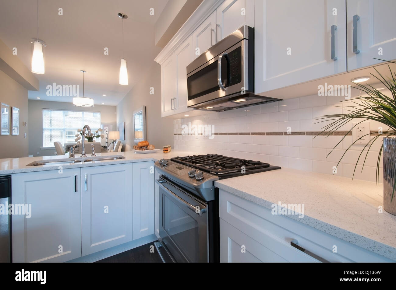 Stove And Built-In Microwave Oven In Modern Kitchen; Surrey, British  Columbia, Canada Stock Photo - Alamy