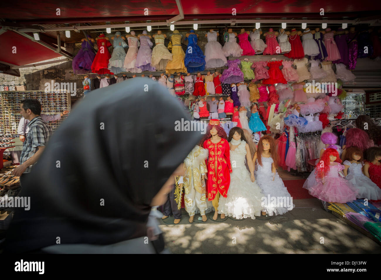 Sidewalk dress sale in Istanbul, Turkey. Stock Photo