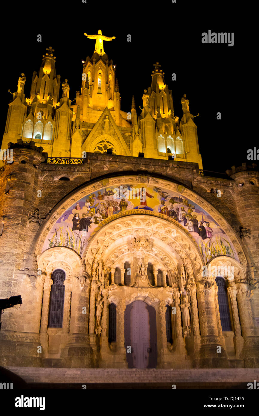 Expiatory Church of the Sacred Heart of Jesus located on the summit of Mount Tibidabo in Barcelona. Stock Photo