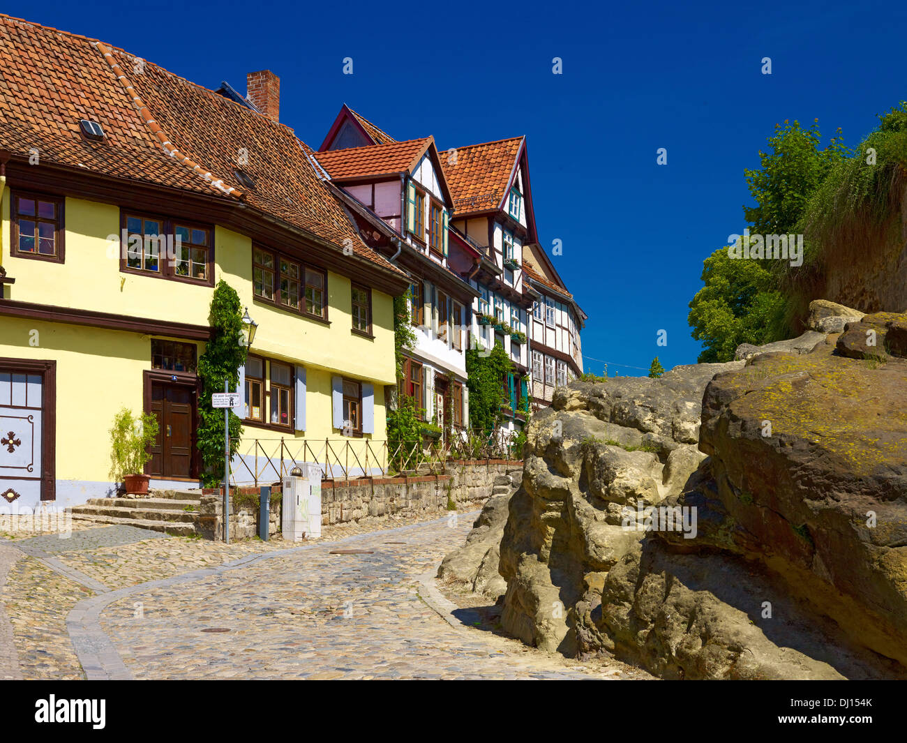 Houses at Castle Hill, Quedlinburg, Saxony-Anhalt, Germany Stock Photo