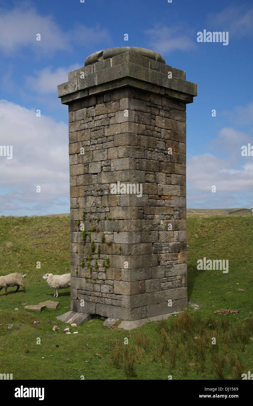 Stone chimney stack at remains of Hill Pits, Blaenavon Stock Photo