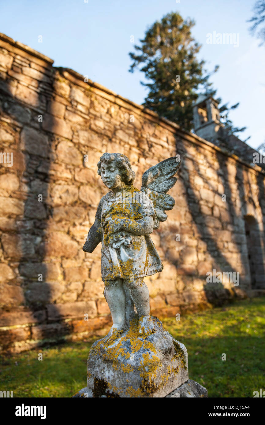 Stone Angel at St Marys Kirk in Auchindoun near Rhynie in Aberdeenshire, Scotland. Stock Photo
