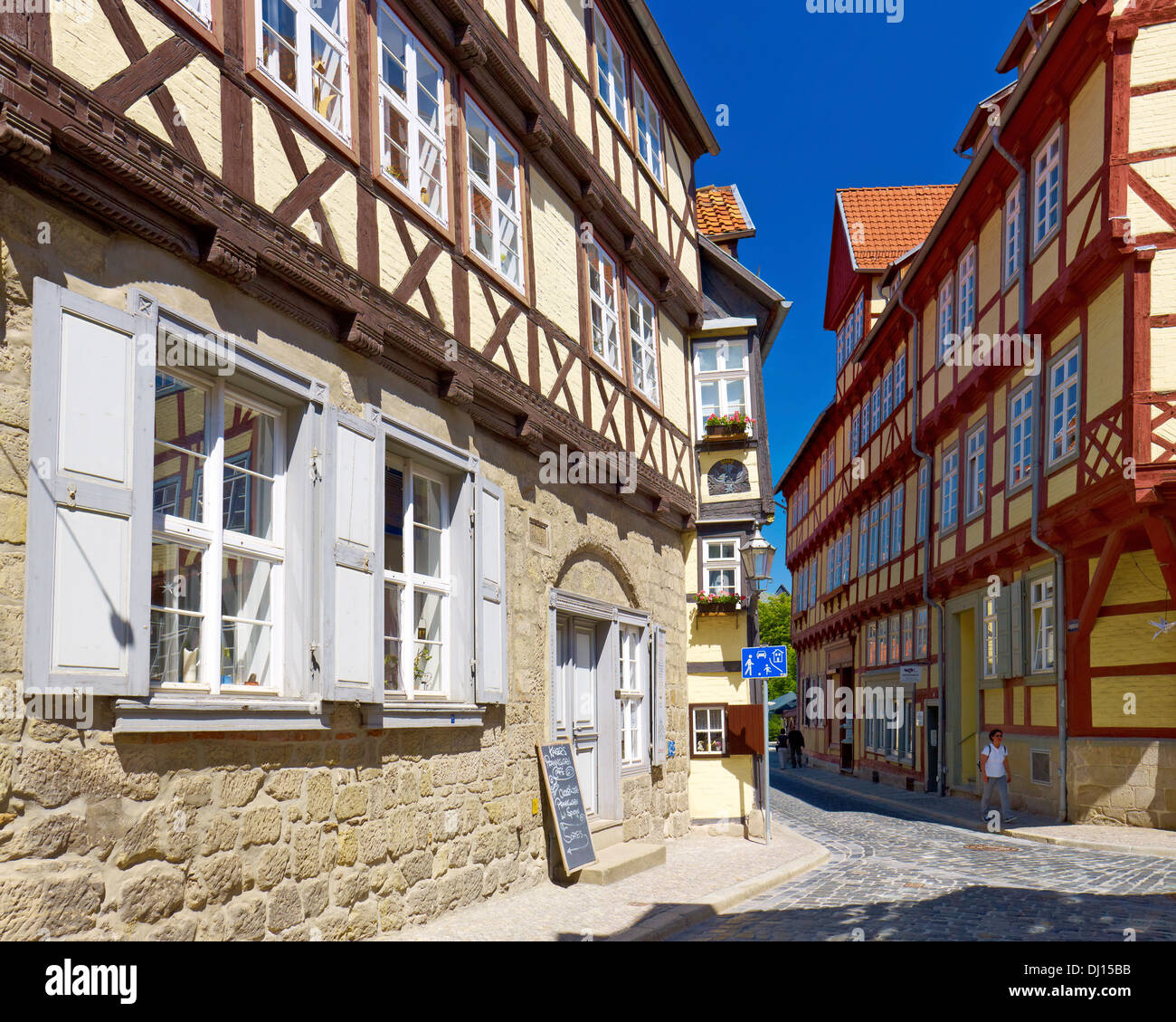 Half-timbered houses, Lange Gasse, Quedlinburg, Saxony-Anhalt, Germany Stock Photo
