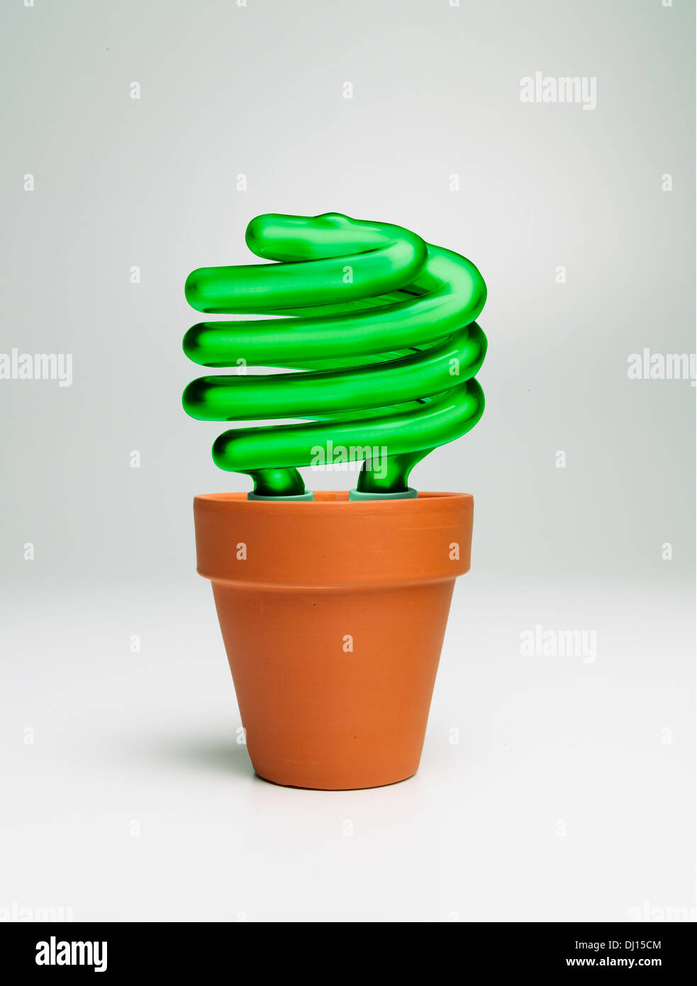 Fluorescent Bulb on a pot Stock Photo