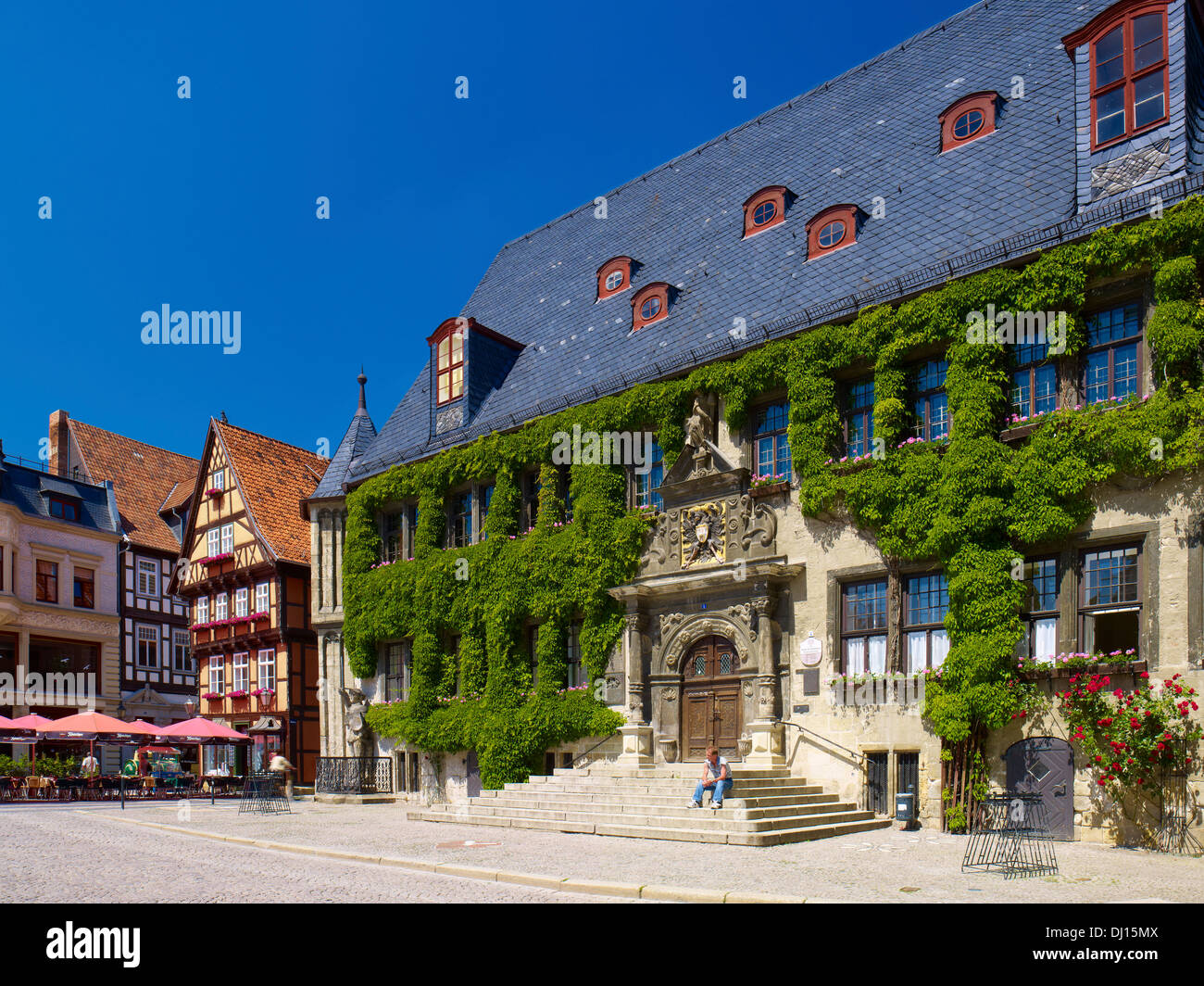 City Hall, Marketplace, Quedlinburg, Saxony-Anhalt, Germany Stock Photo