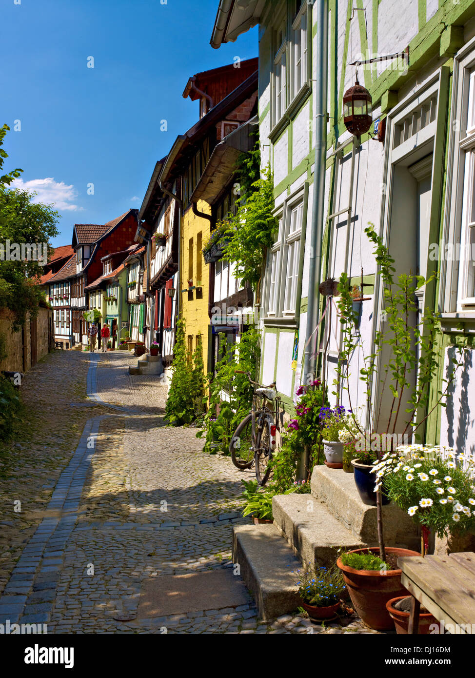 Houses at Castle Hill, Quedlinburg, Saxony-Anhalt, Germany Stock Photo