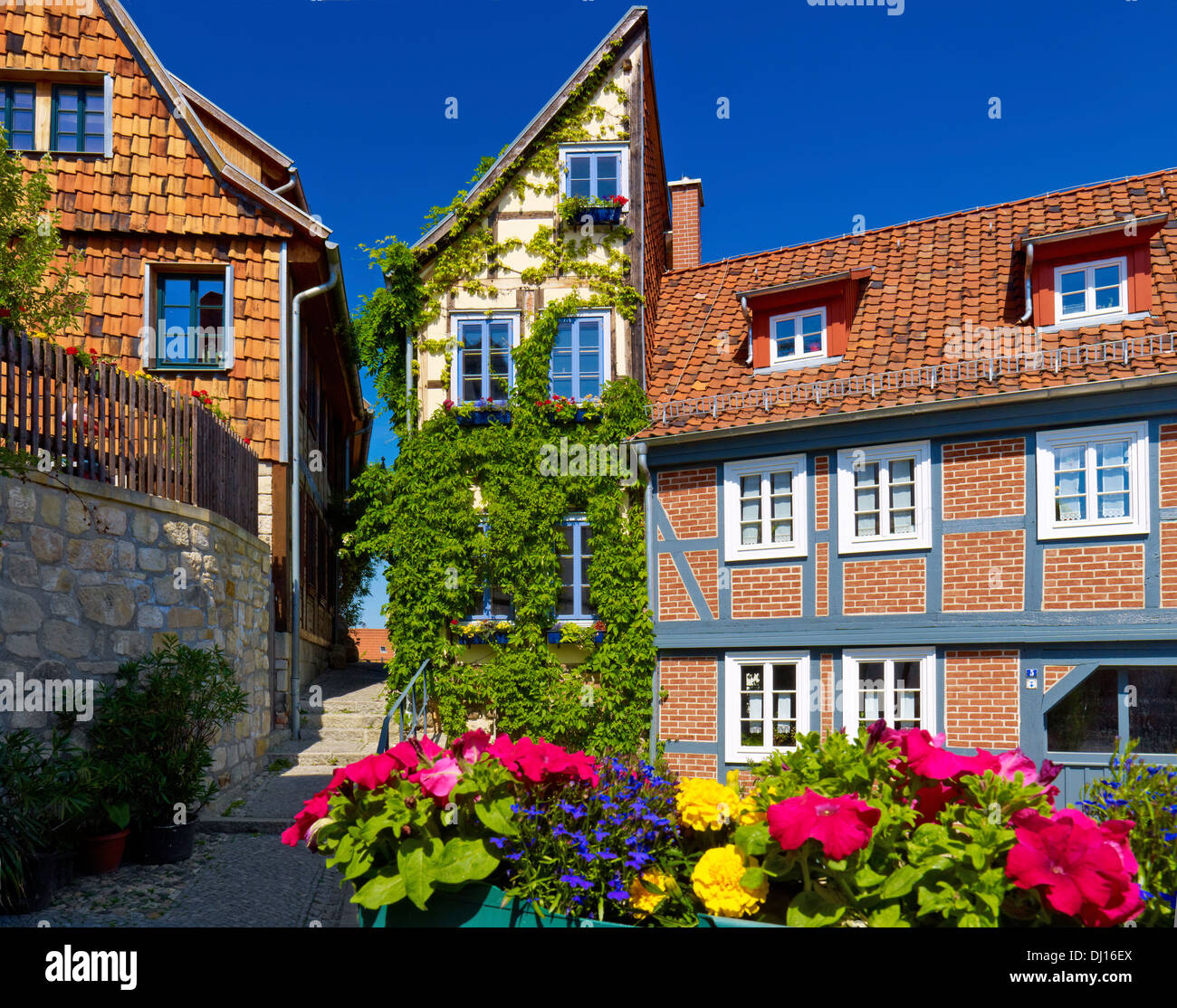 Houses at Castle Hill, Quedlinburg, Saxony-Anhalt, Germany Stock Photo