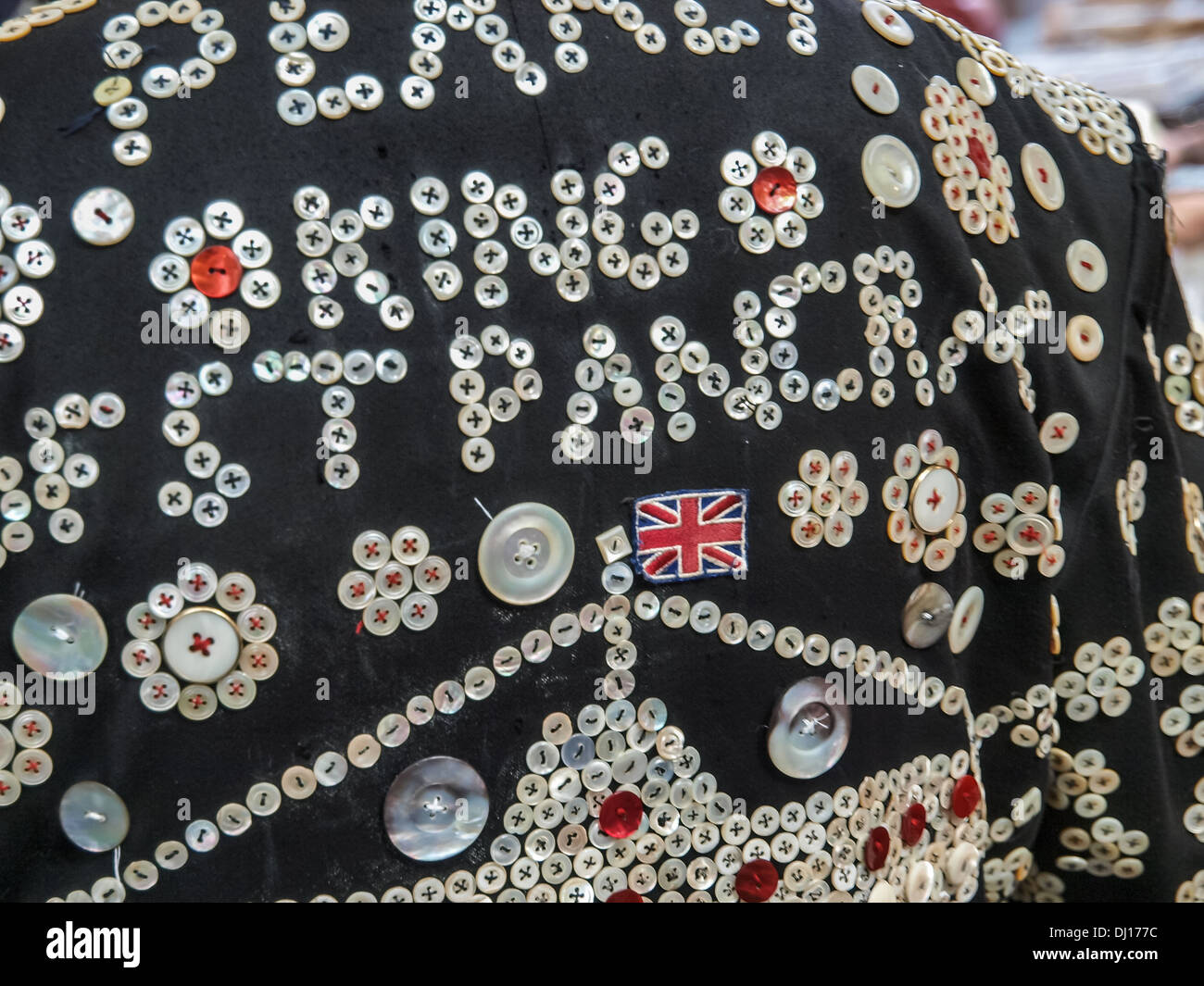 Traditional Pearly King and Pearly Queen in London. Stock Photo