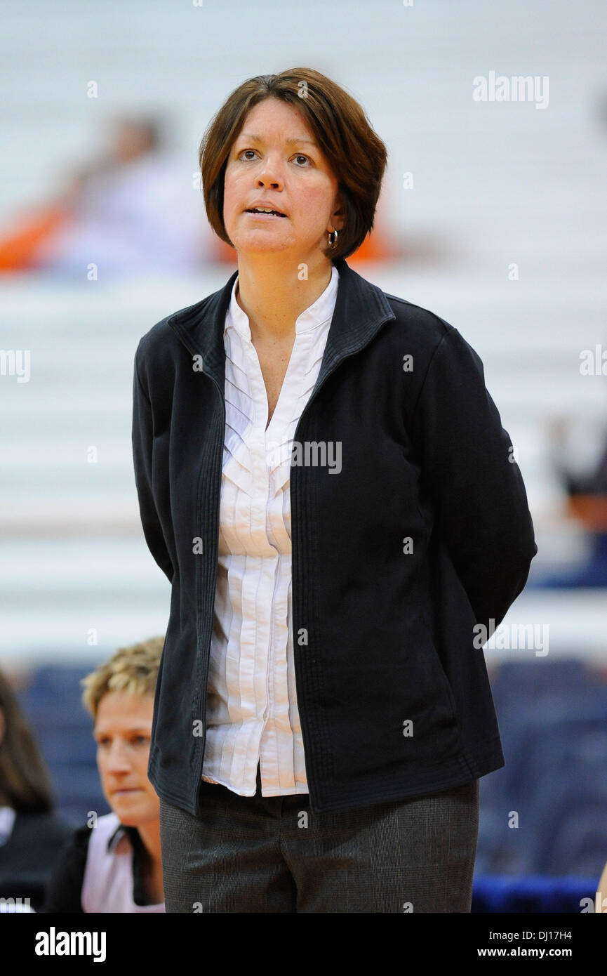 Syracuse, New York, USA. 18th Nov, 2013. November 18, 2013: Cornell Big Red head coach Dayna Smith looks on during the second half of an NCAA Women's Basketball game between the Cornell Big Red and the Syracuse Orange at the Carrier Dome in Syracuse, New York. Syracuse defeated Cornell 89-48. Rich Barnes/CSM/Alamy Live News Stock Photo