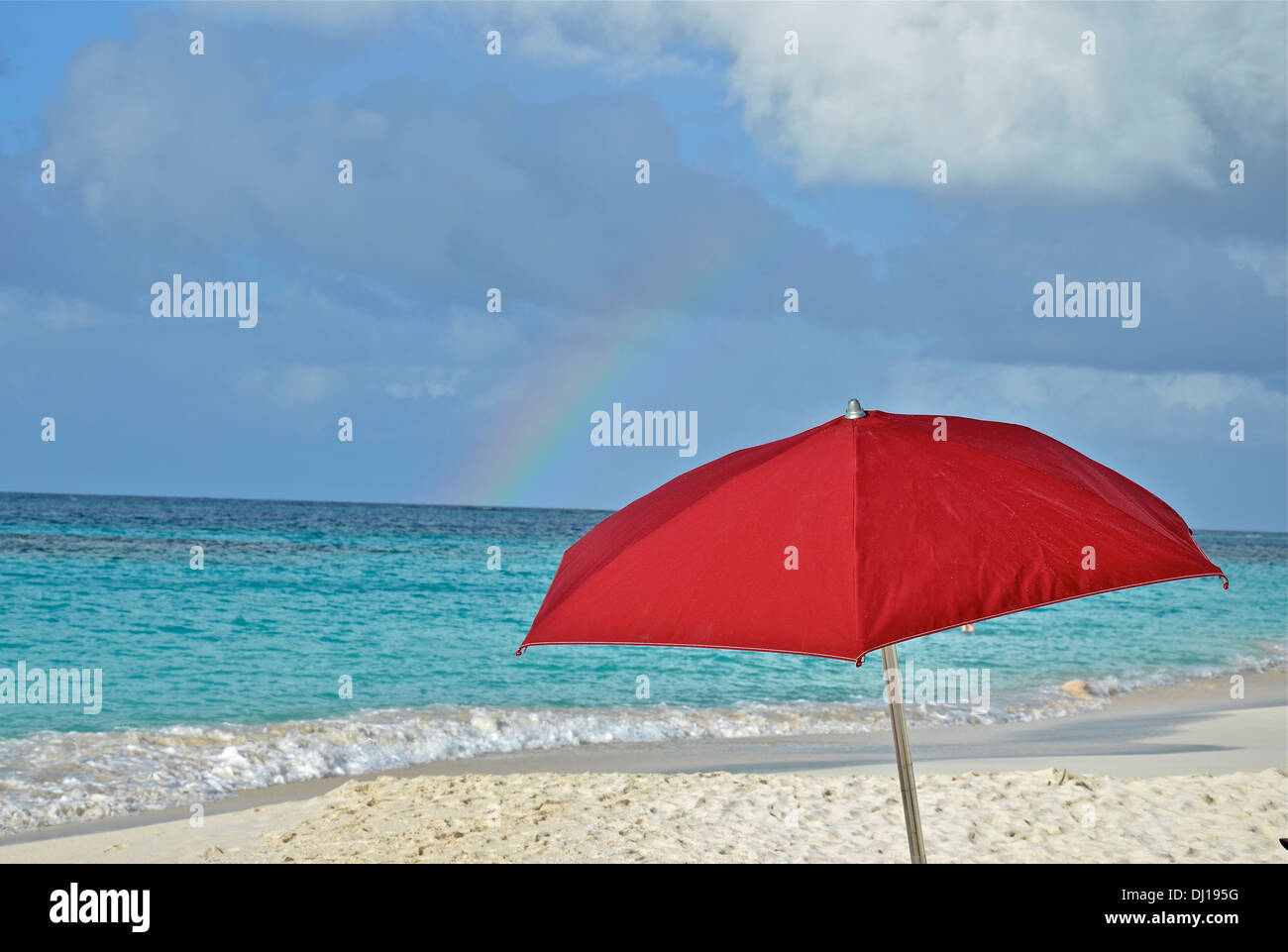 Rainbow over Shoal Beach, Anguilla Stock Photo