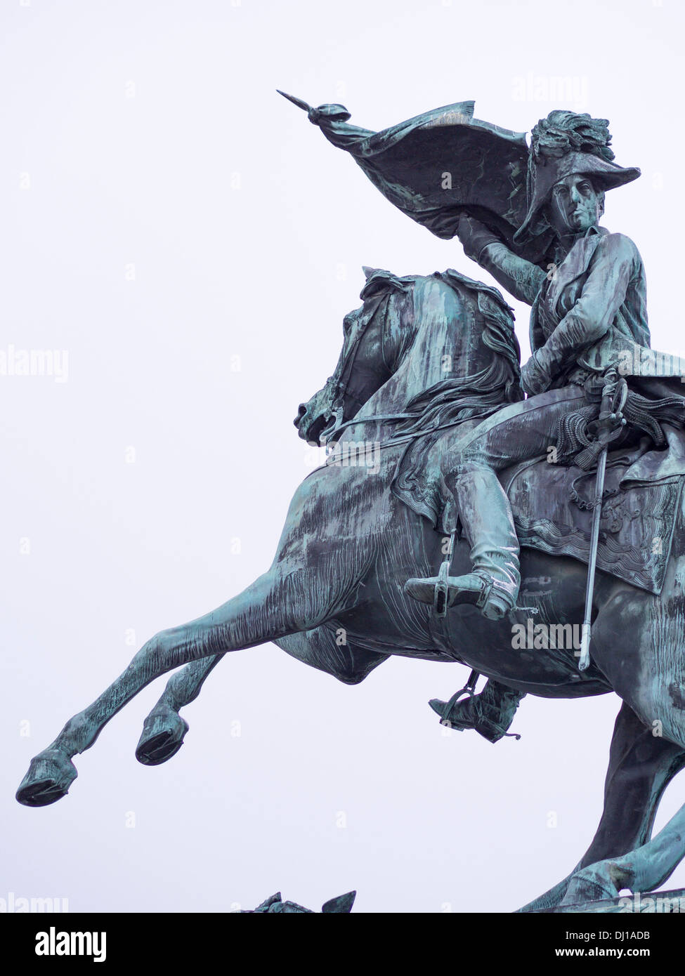 Statue of Archduke Karl. A weathered bronze statue of the Archduke astride a spirited horse. Hofburg Palace, Vienna, , Austria Stock Photo