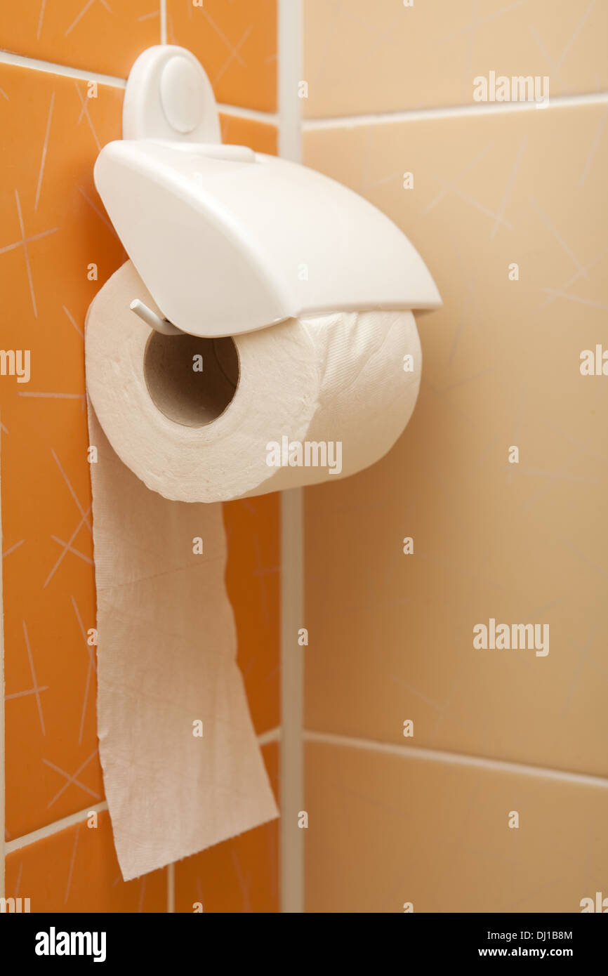 Roll of white toilet paper in orange bathroom Stock Photo Alamy