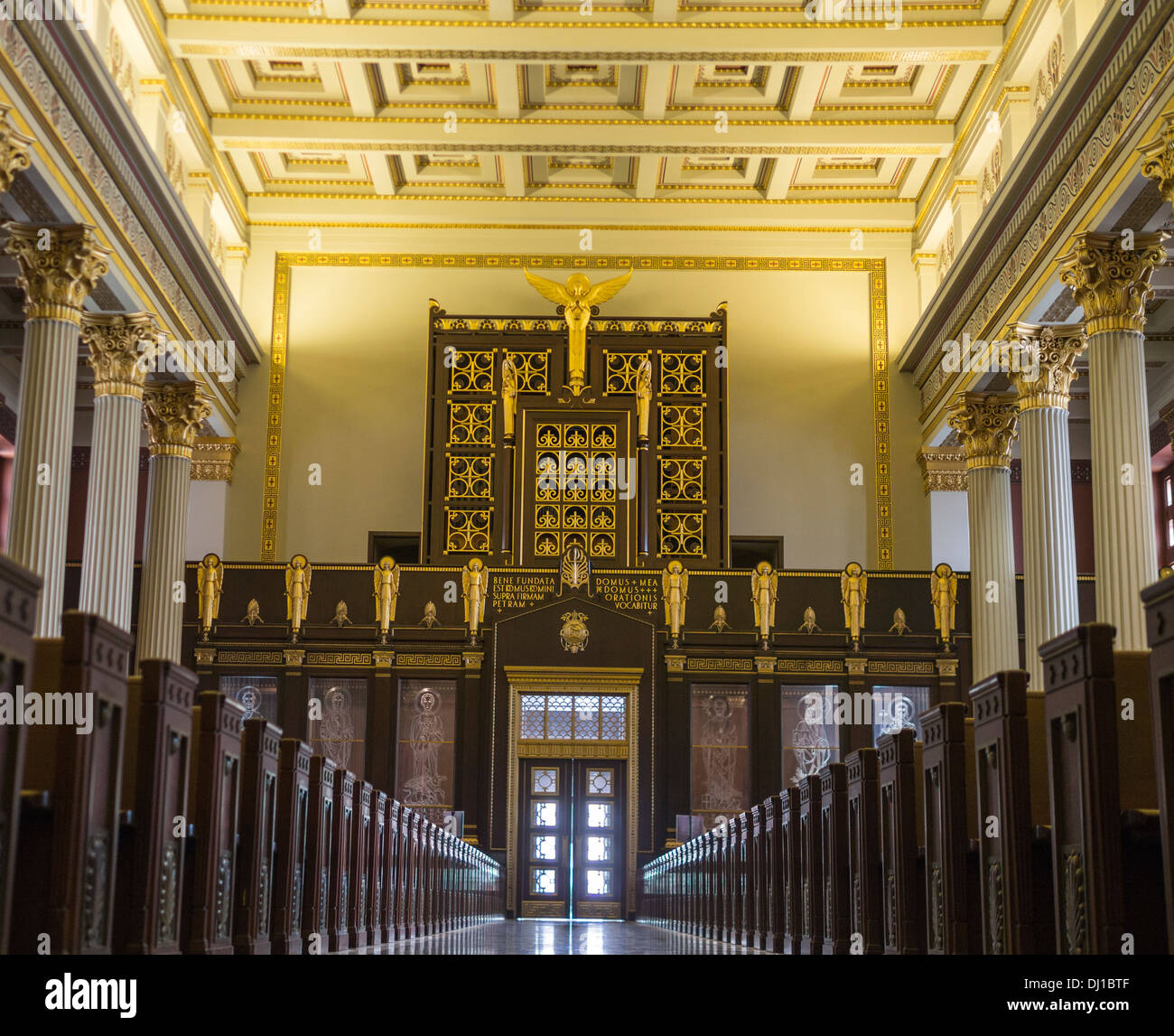 Cathedral entrance at the back of the sanctuary. Dedicated in 1845 built like a greek temple. Stock Photo