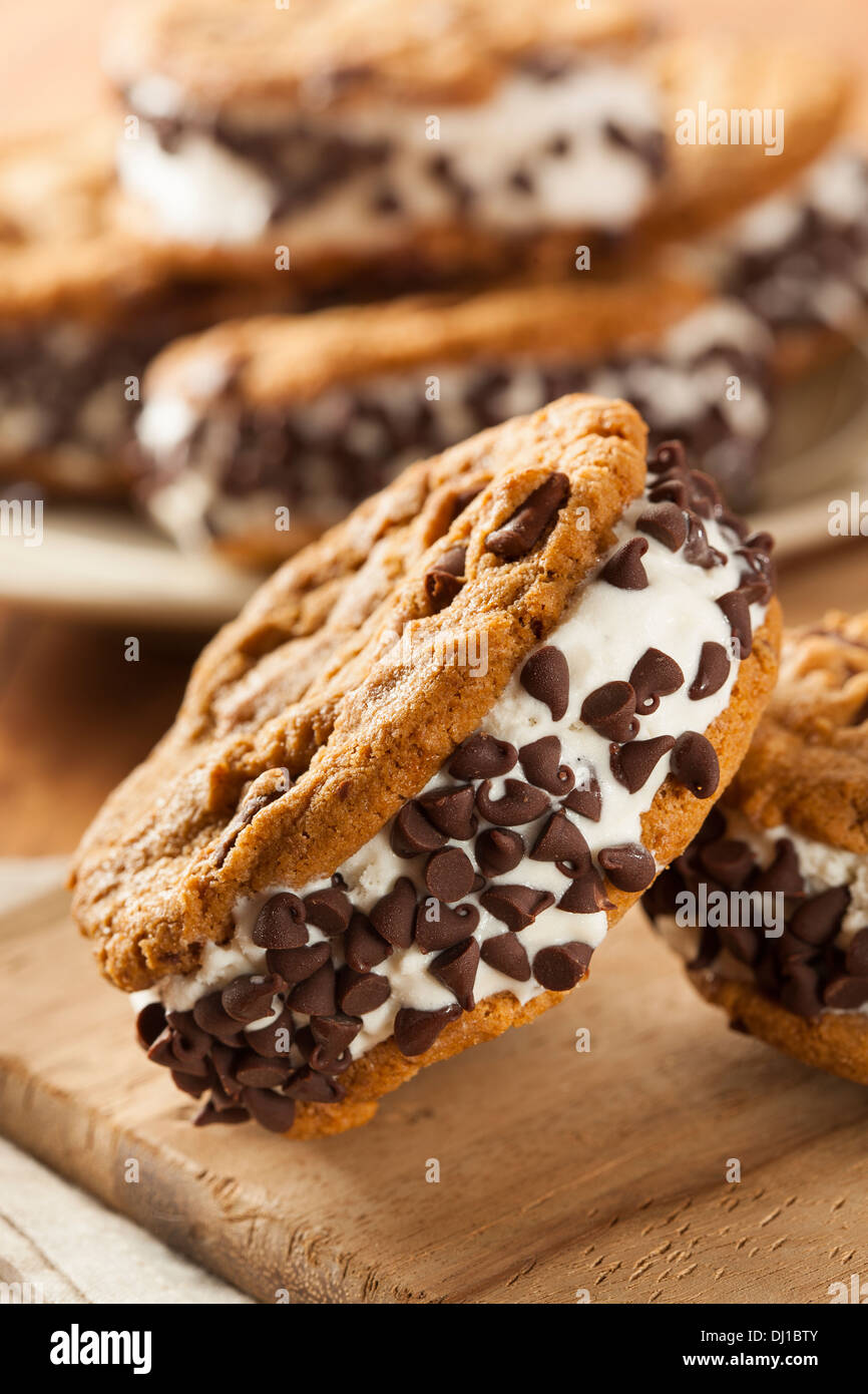 Homemade Chocolate Chip Cookie Ice Cream Sandiwch Stock Photo