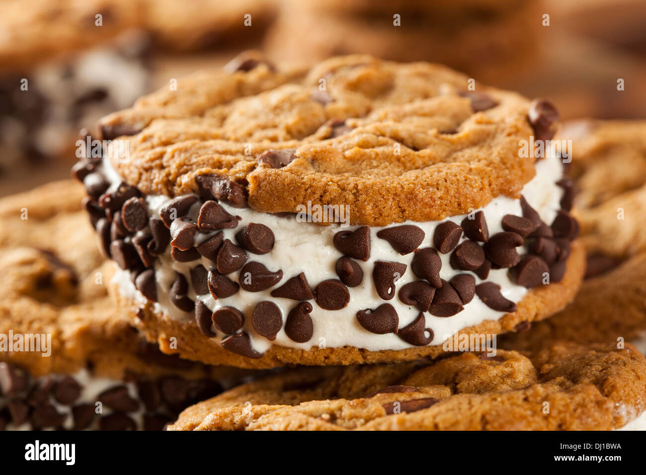 Homemade Chocolate Chip Cookie Ice Cream Sandiwch Stock Photo