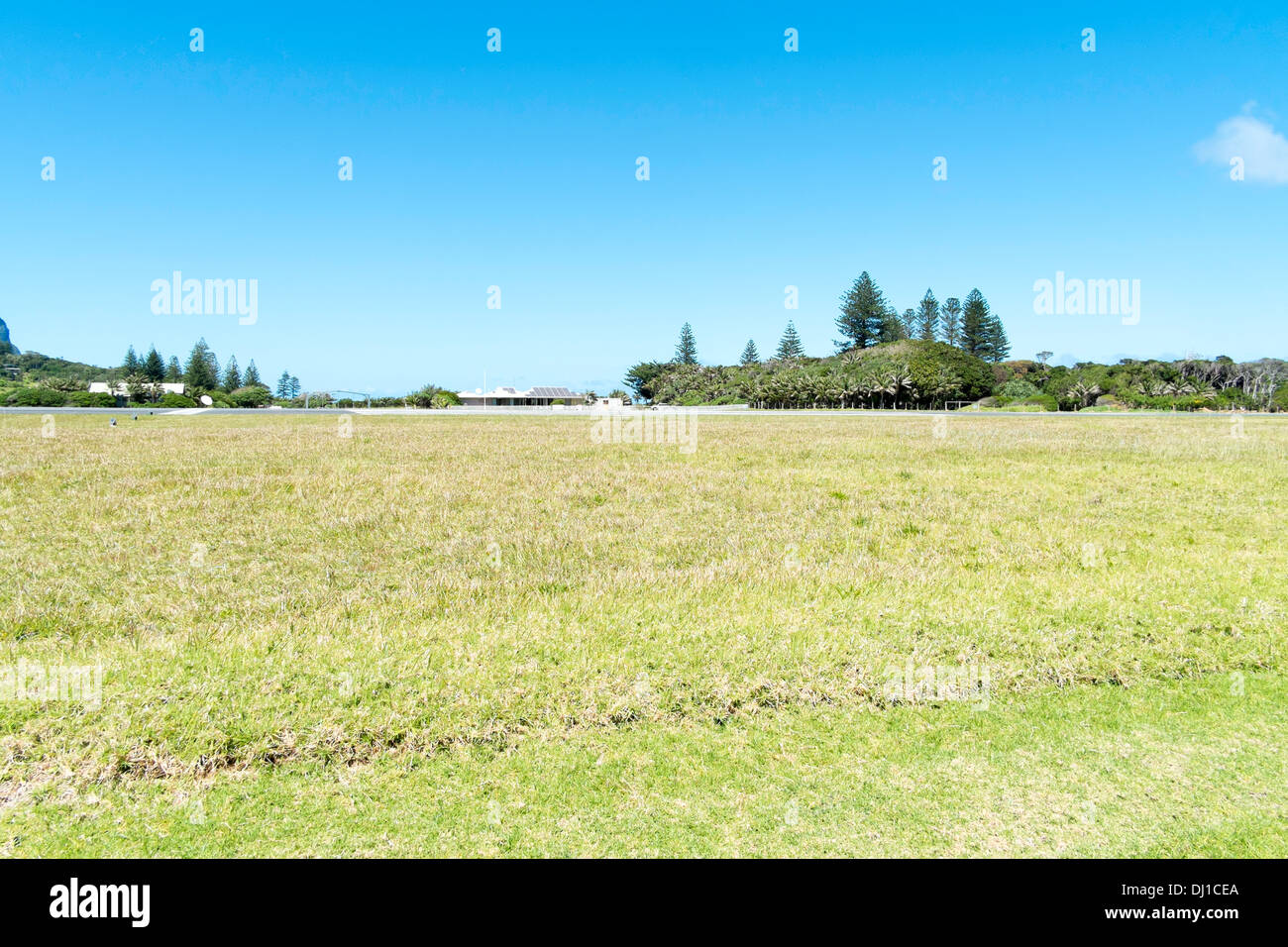 View across the landing strip at Lord Howe Island, Australia Stock Photo