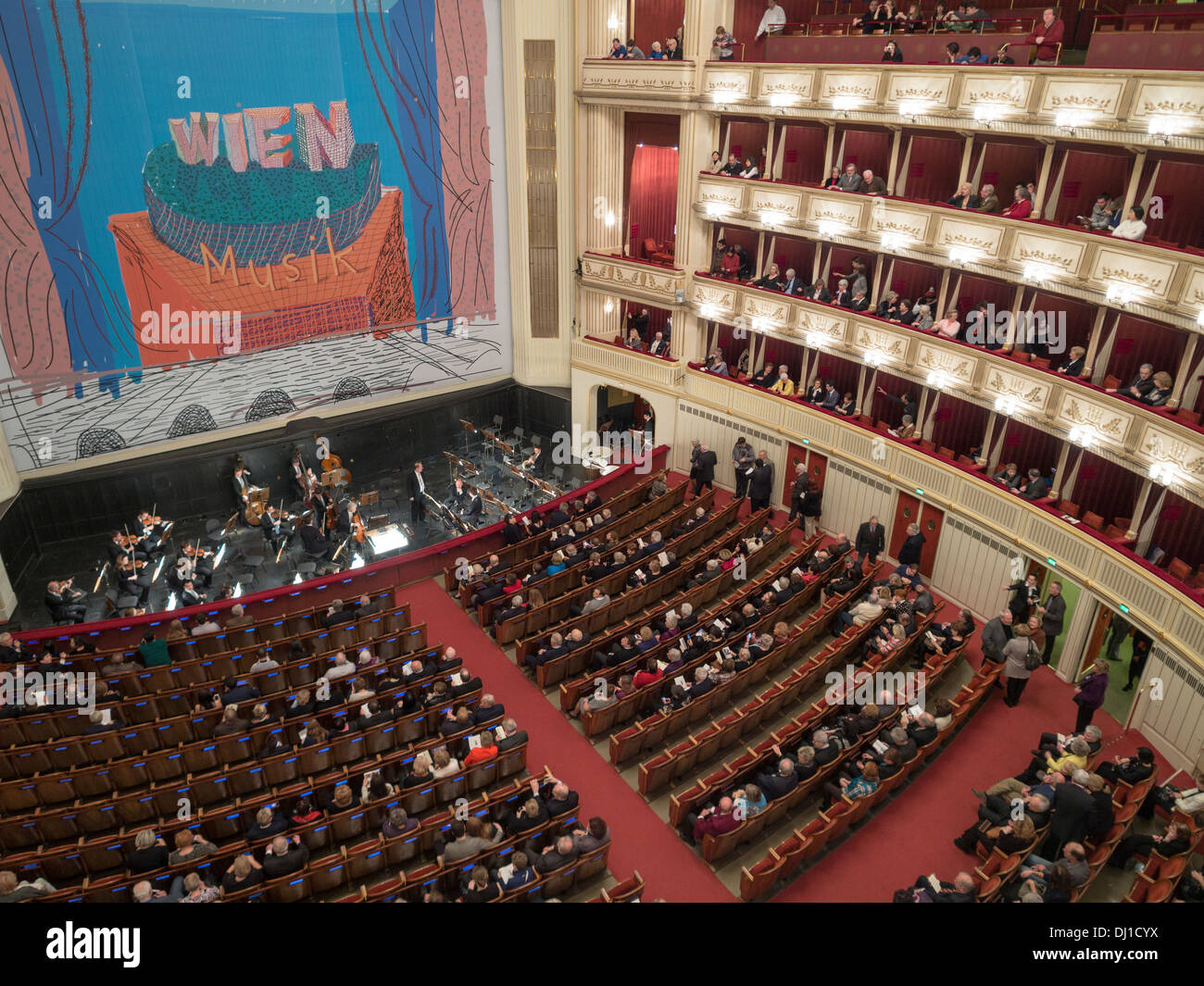 Before the Opera Patrons and the Orchestra get seated. The stage is