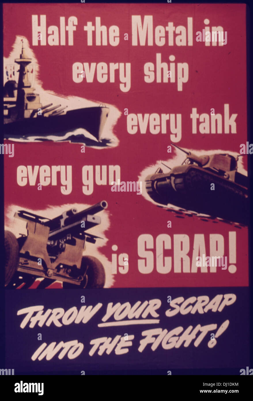 Original Vintage WWII Poster Half the Metal in Every Ship Tank Gun Scrap  c1943 – The Ross Art Group