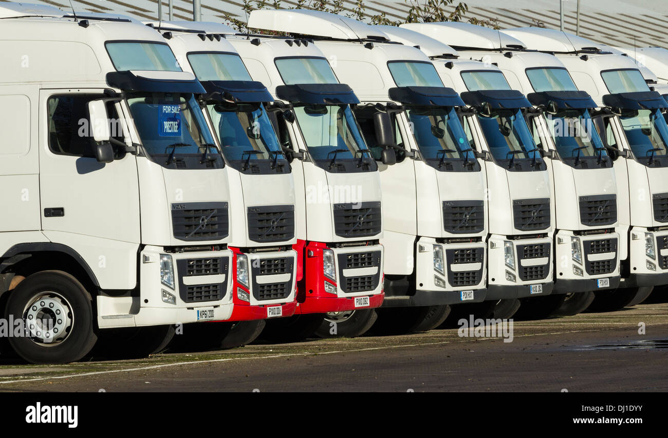 New Volvo trucks at Volvo truck dealer. England, UK Stock Photo