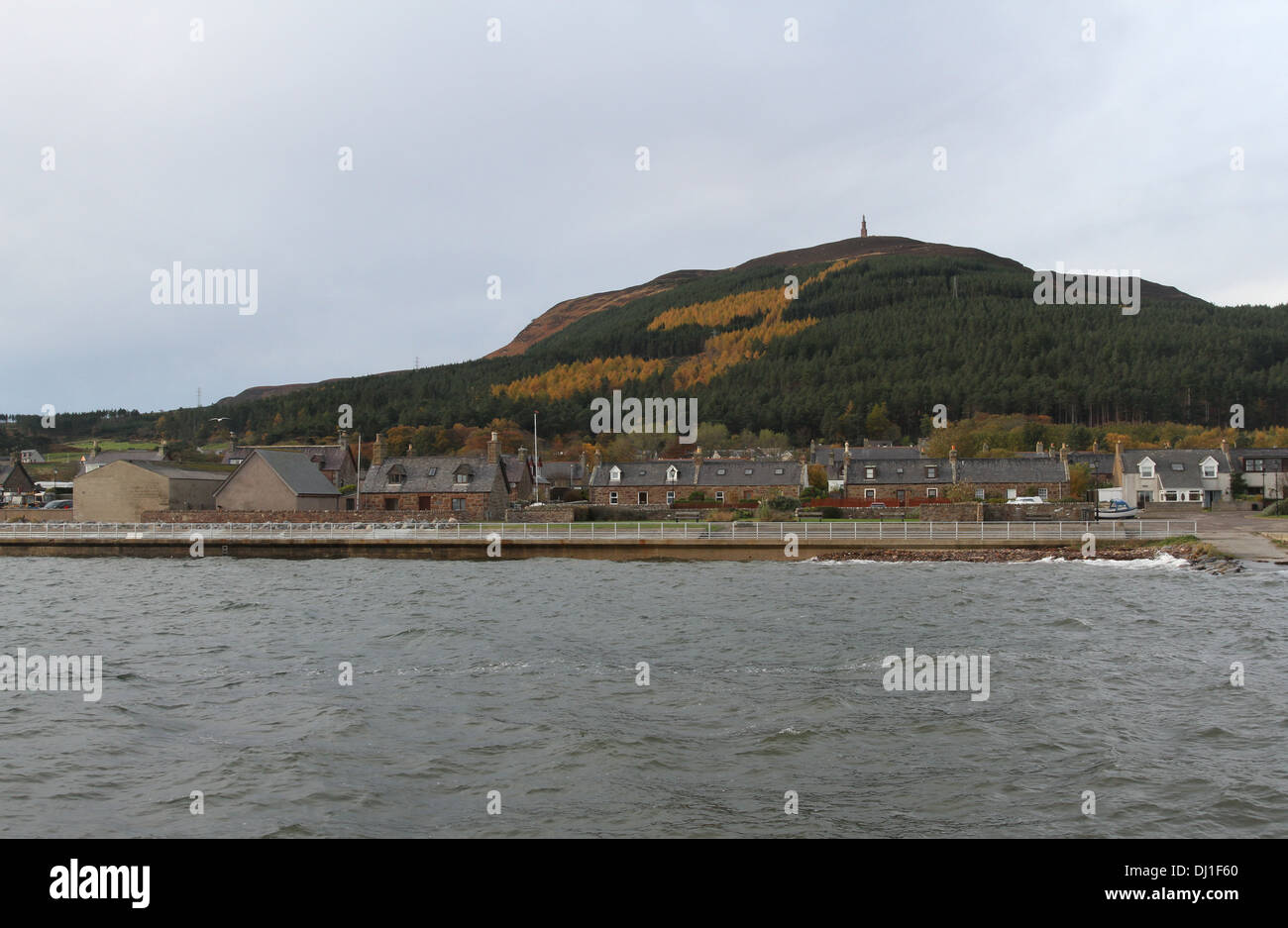 Duke of Sutherland's statue and Golspie waterfront Scotland  November 2013 Stock Photo