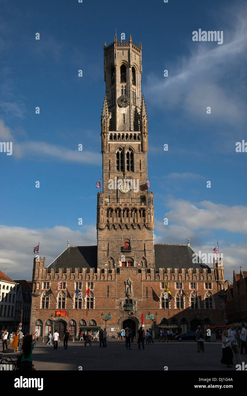 market square Grote Markt and Belfry in Bruges, Belgium Stock Photo