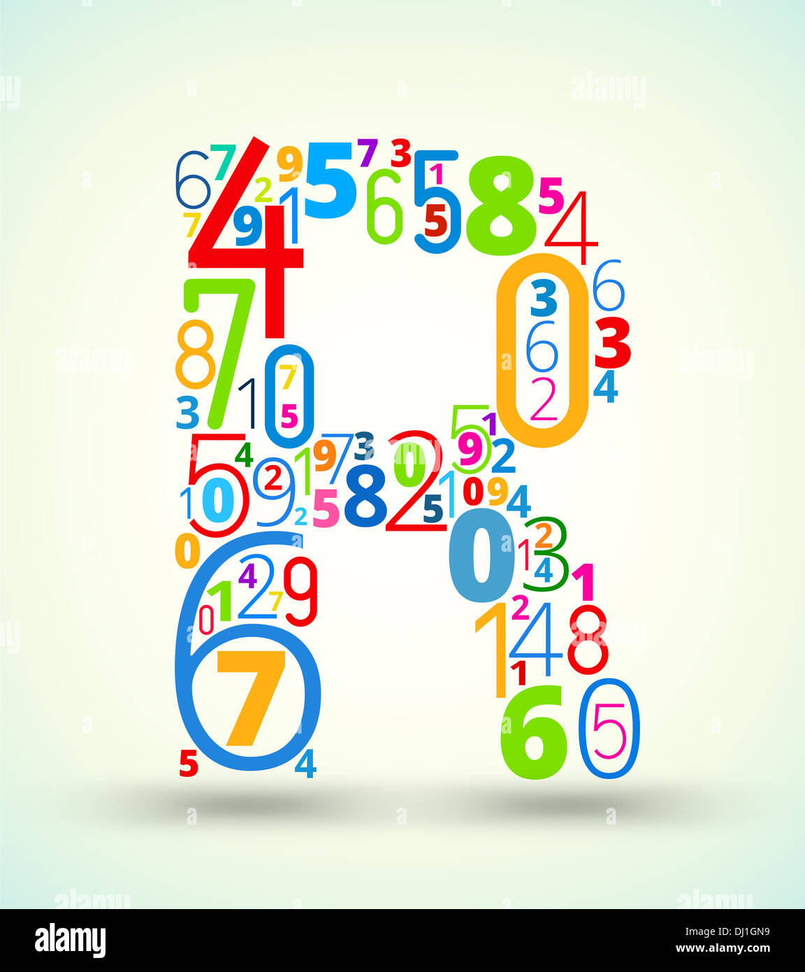 Letter R, colored vector font from numbers Stock Photo