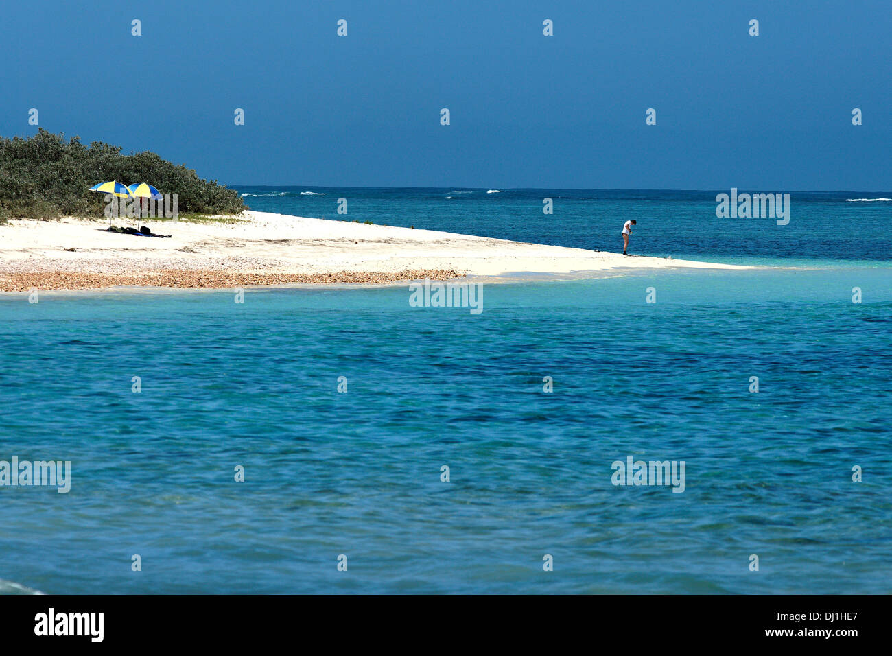 Beach Sun Umbrella on white sandy beach, Cape Range National Park