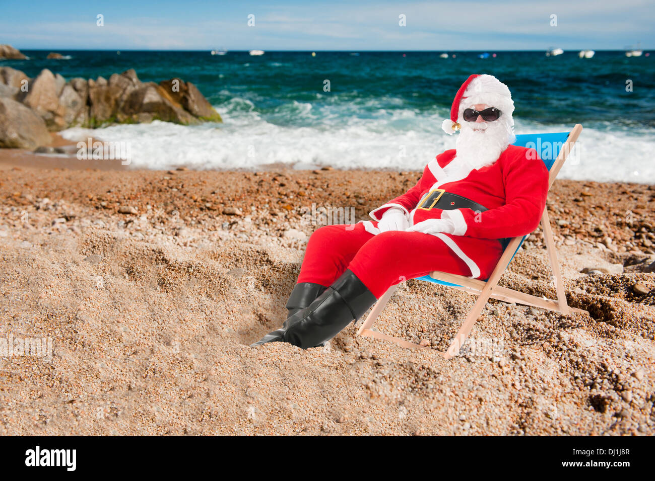 Santa Claus In Beach Chair On Vacation Isolated Over White Background Stock Photo Alamy