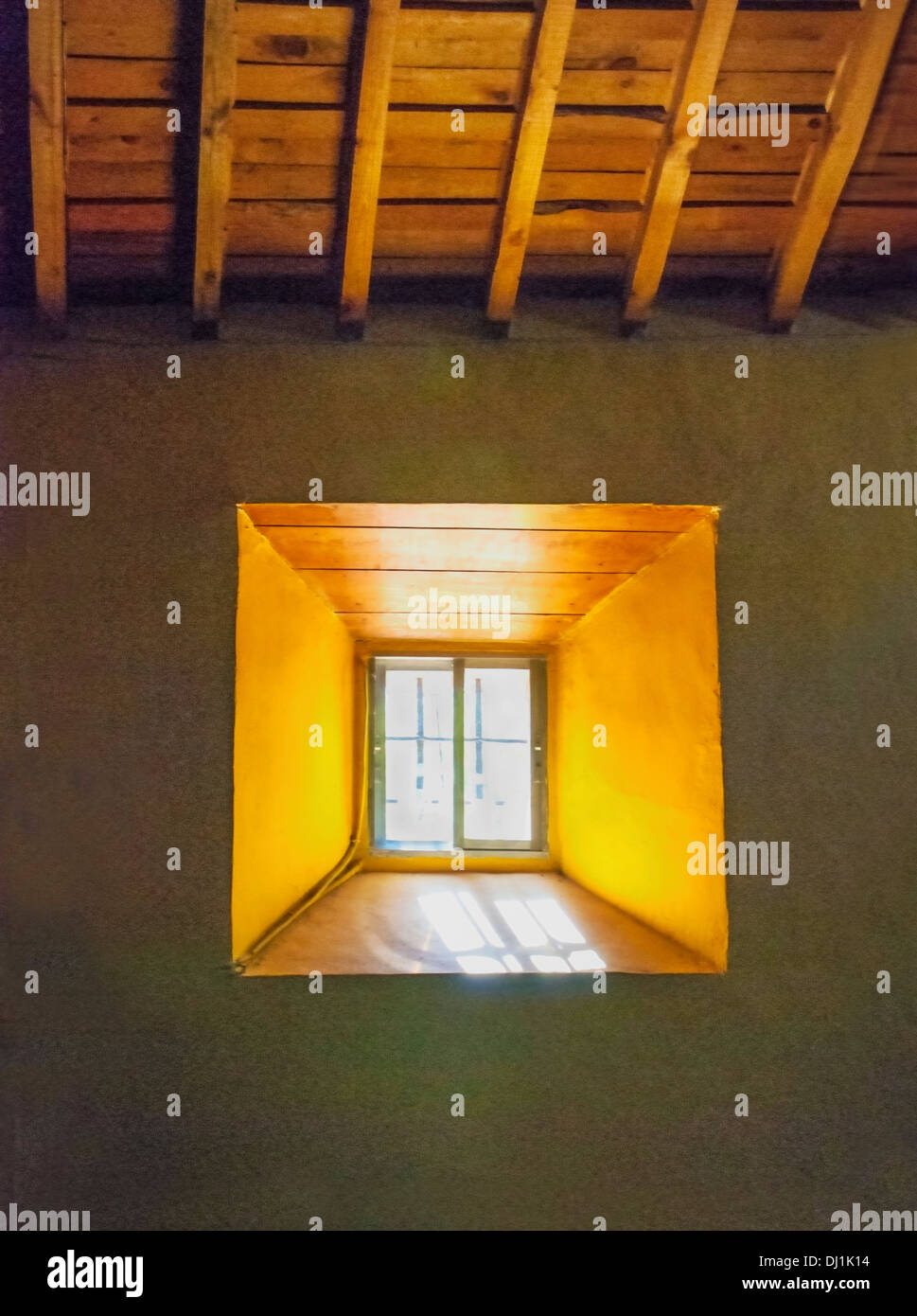 Small window in dark attic Stock Photo Alamy