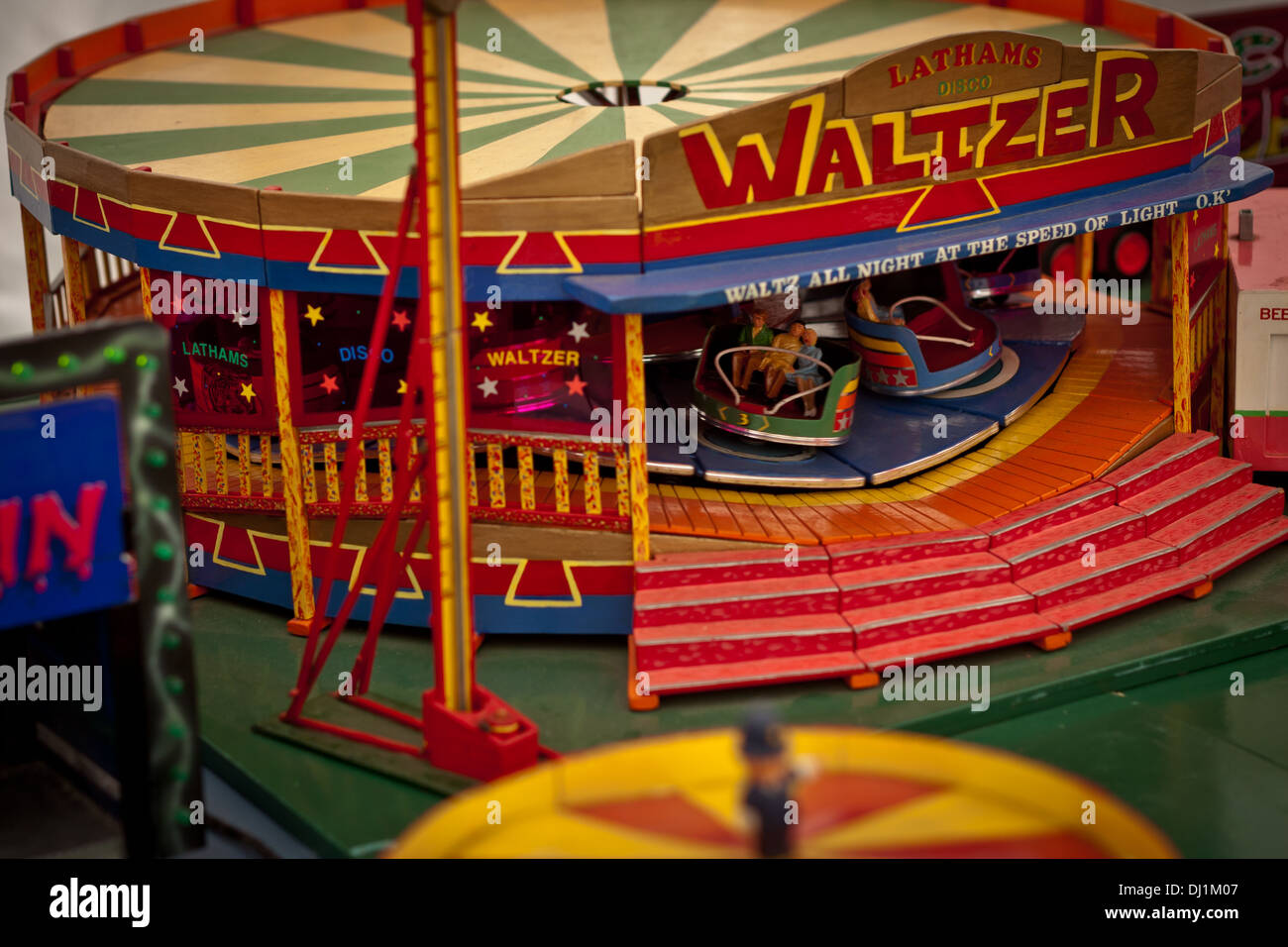 Miniature circus, carnival fairground rides hand built and seen at a local show event. Stock Photo