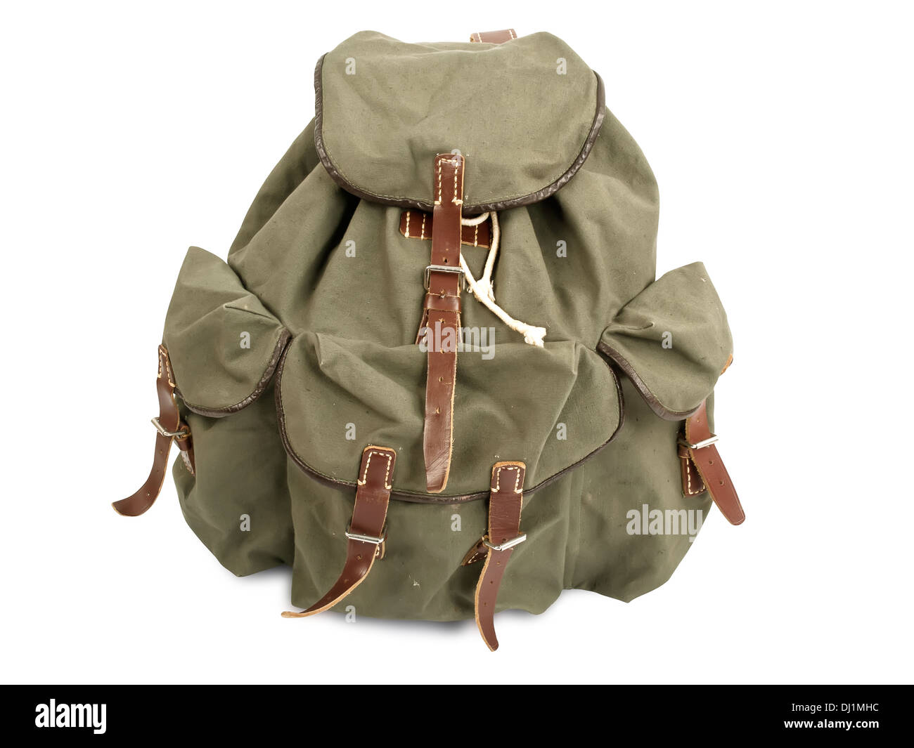 old military backpack isolated on white background Stock Photo