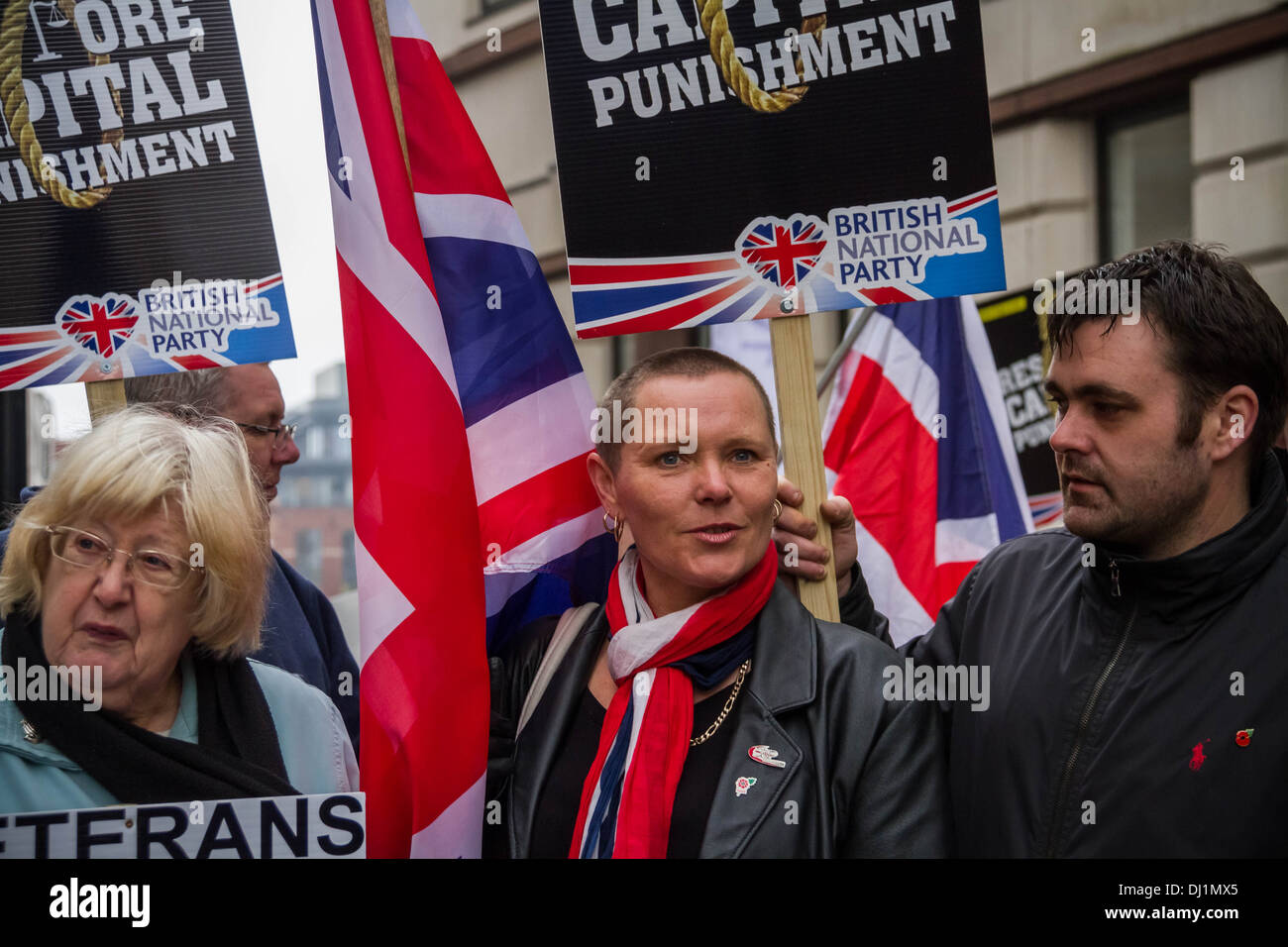 Supporters of the British National Party (BNP) outside Old Bailey court in London Stock Photo