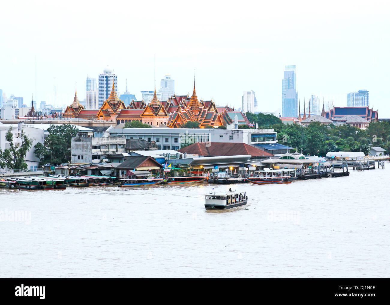 Aerial view of Grand palace with Chao Phraya river Stock Photo