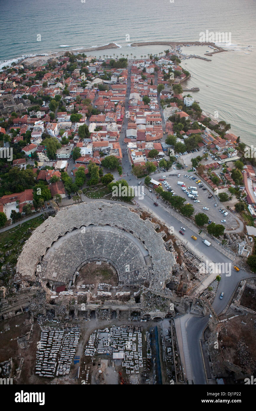 Aerial view of Side ancient amphitheater Antalya Turkey Stock Photo