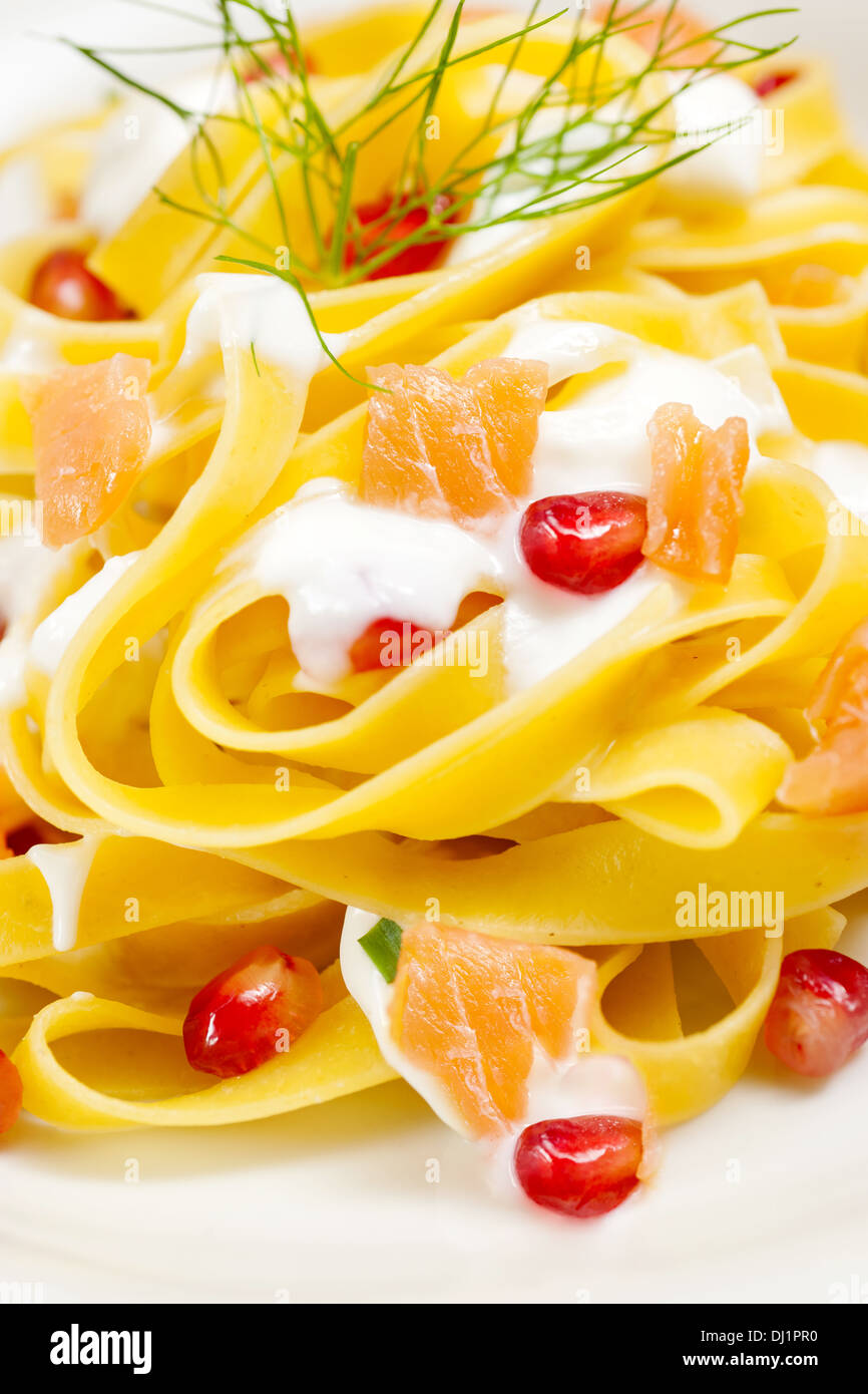 salmon pasta tagliatelle Stock Photo Alamy