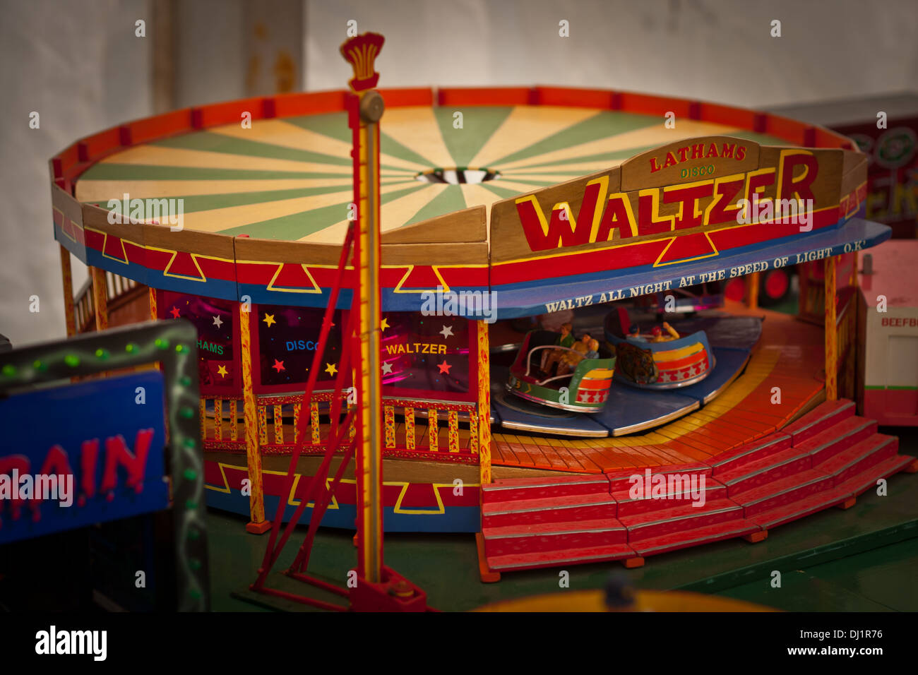 Miniature circus, carnival fairground rides hand built and seen at a local show event. Stock Photo