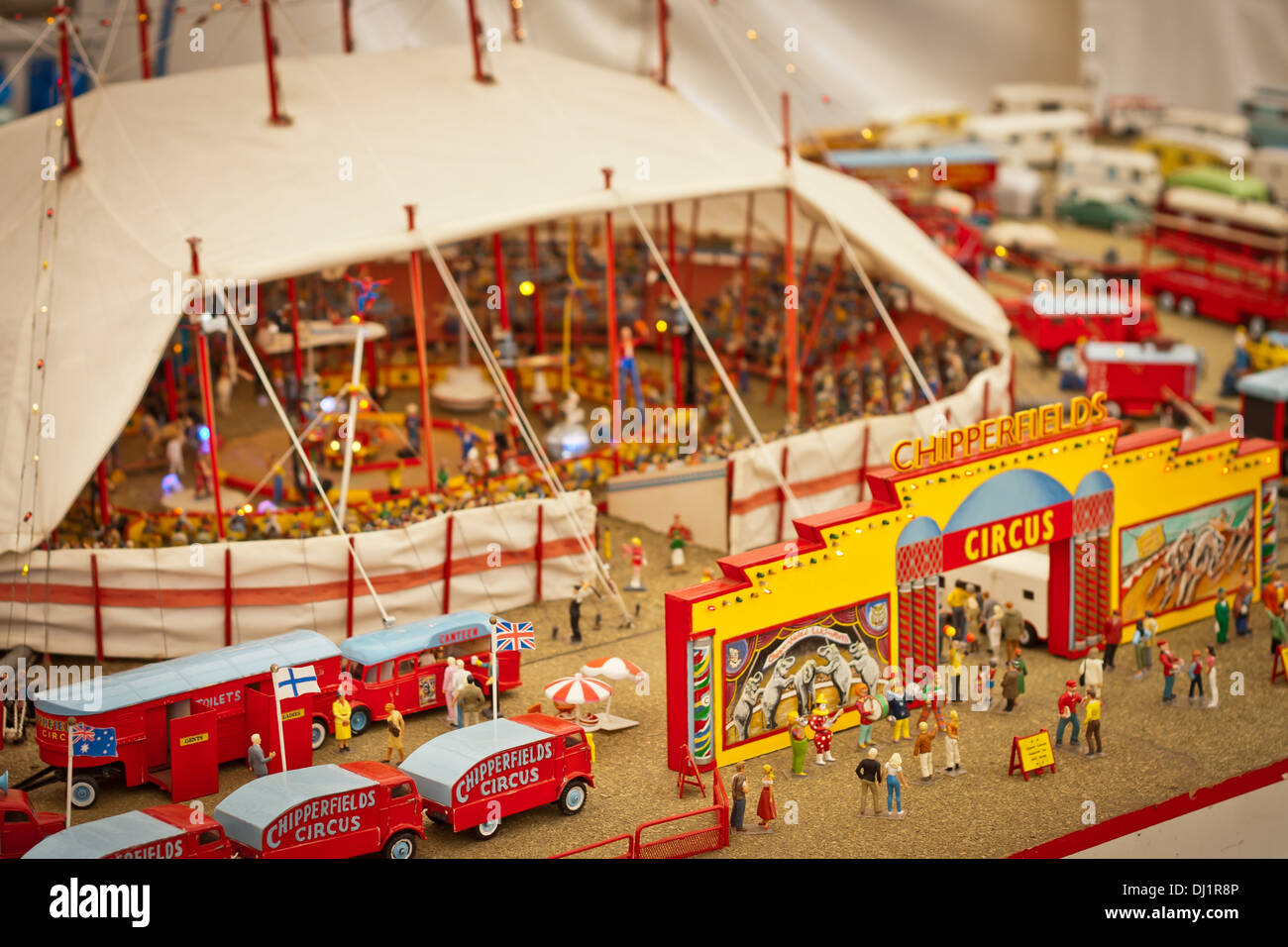 Miniature circus, carnival fairground rides hand built and seen at a local show event. Stock Photo